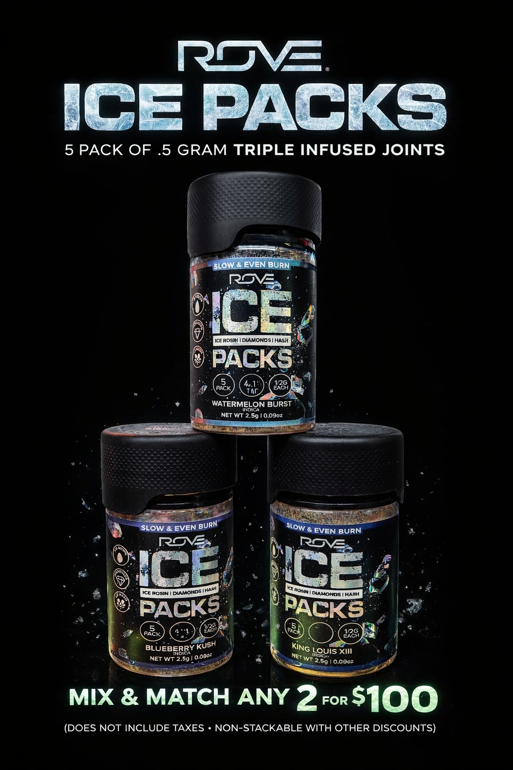 Rove Ice Pack 5-pack pre-rolls, any two for $100